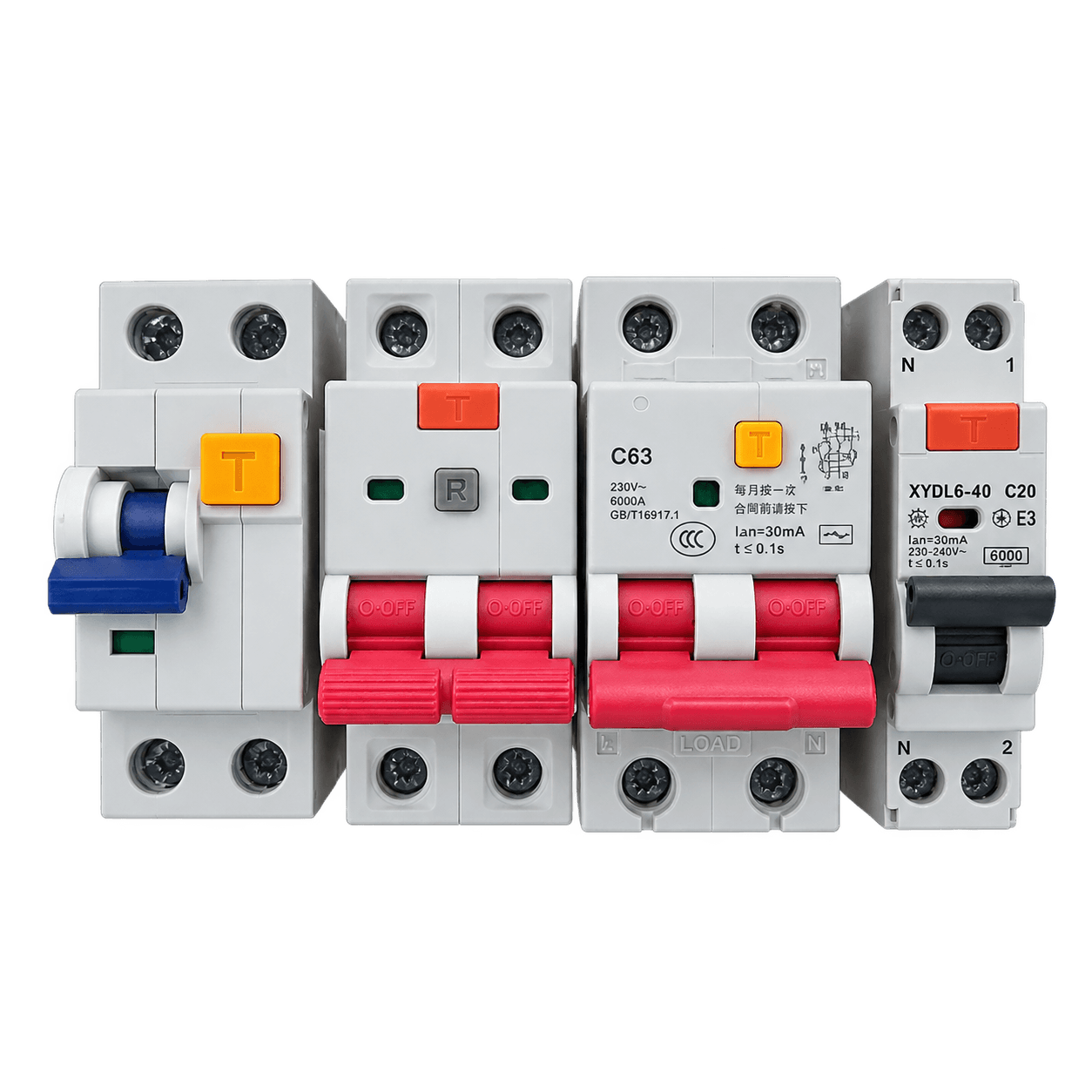 Comparison of multiple RCBO mechanical designs for switchboard applications